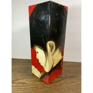 Irwin H Brown Wooden Art Block Red Girl Child Black Hair Hands Fingers Ears